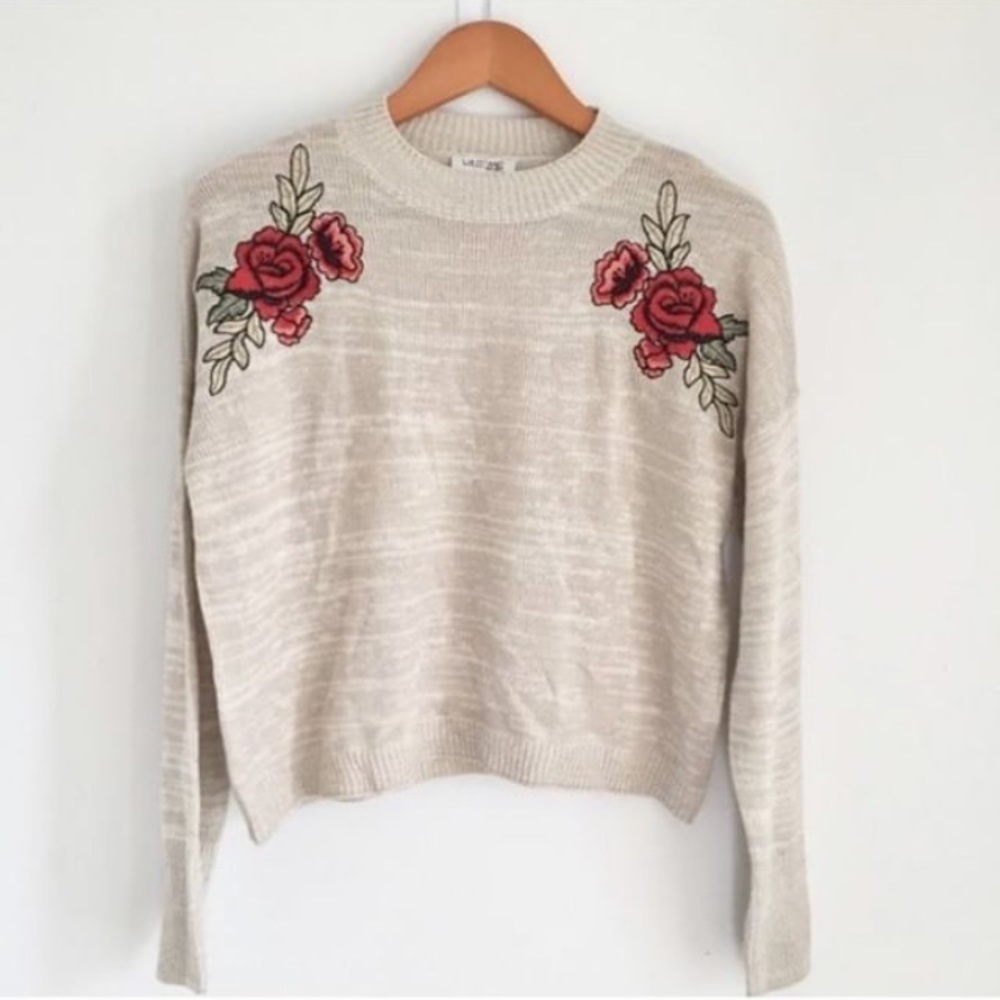 Wyld Heart Cream Sweater with Embroidered Detail